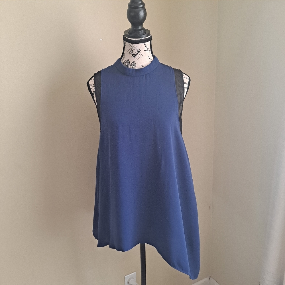 RACHEL Rachel Roy Blue Two Layered BLUE Blouse with Mandarin Collar